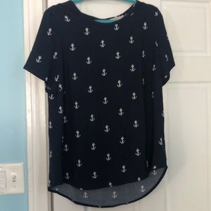 Like New Dalia Large Navy Blue Anchor Top
